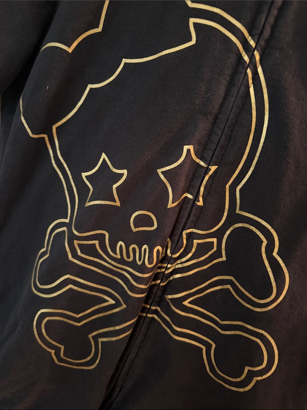 Abbey Dawn Black Short-Sleeve Zip Hoodie with Gold Skull Graphic - Picture 3 of 10